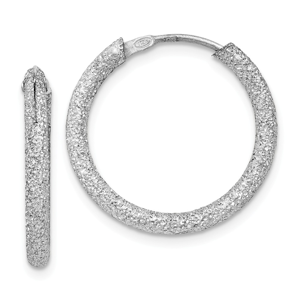 Sterling Silver Rhodium-plated Laser Cut Endless Hoop Earrings Sterling Silver Rhodium-plated Laser Cut Endless Hoop Earrings